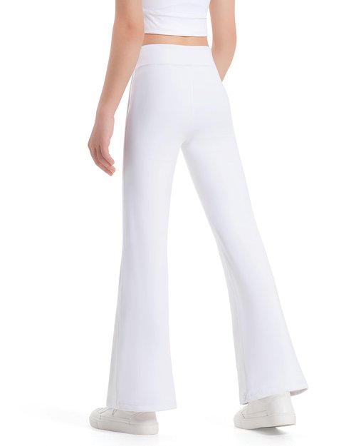 JOCMIC Girls Fleece Lined Flare Leggings High Waist Bell Bottoms Yoga Pants for Kids Girls Athletic Leggings with Pockets White 9-10 Years