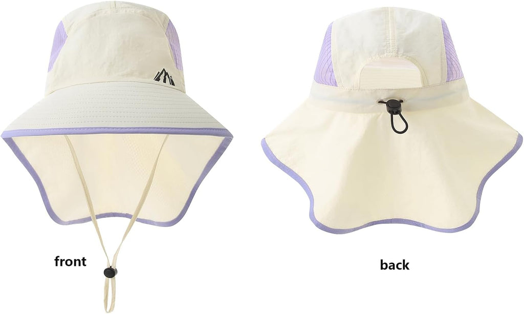Skiennix UV Sun Protection Hat - Foldable Wide Brim with Neck Flap & Ponytail Hole for Women