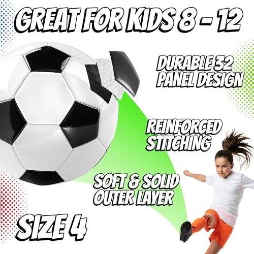 PlayBolt Size 4 Soccer Ball - Youth Training & Match-Ready with Pump