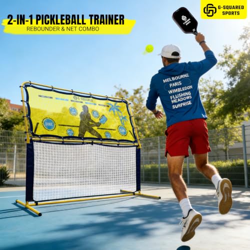 G-SQAURED Yellow 6x6FT Pickleball Rebounder & Net - Portable Adjustable Training