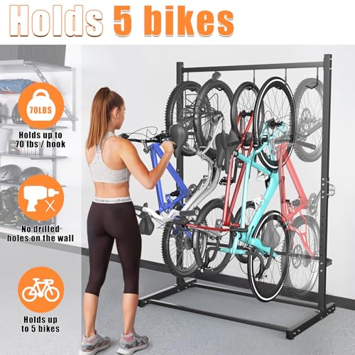 TORACK Freestanding Vertical Bike Rack for 5 Bikes, 70-Inch Wheel Size, Model 56 in