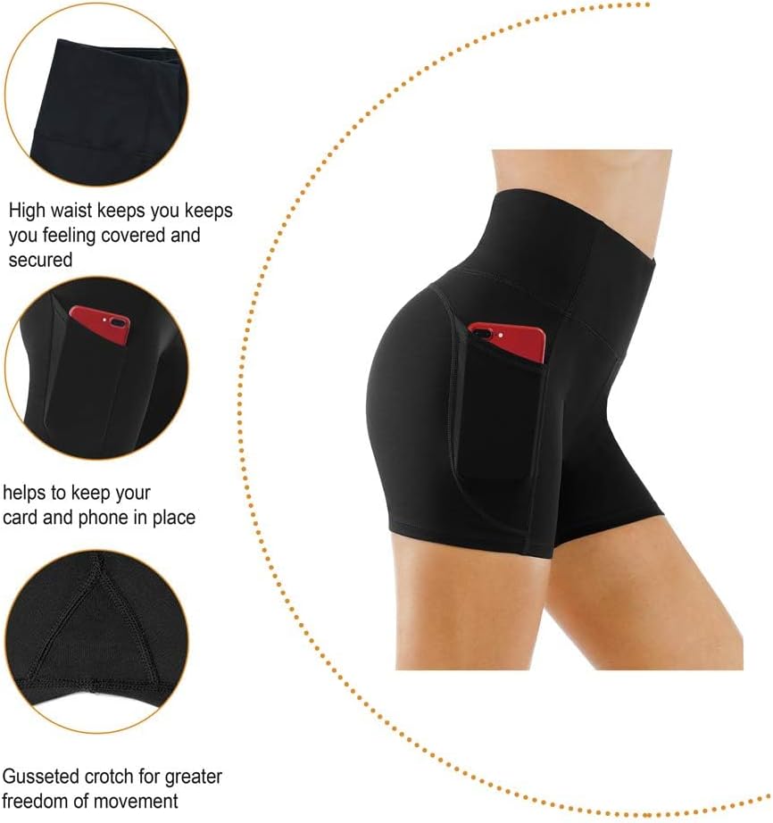 The Gym People High Waist Yoga Shorts - Tummy Control Fitness Shorts with Deep Pockets | Women's Athletic Wear