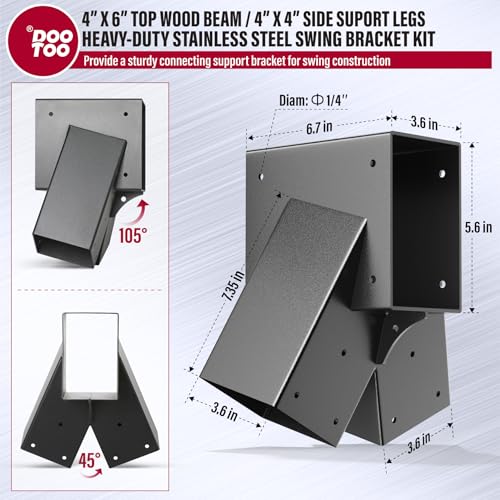 Green A-Frame Swing Set Brackets Kit for 4x6 Top Beam & 4x4 Legs - Heavy Duty Stainless Steel