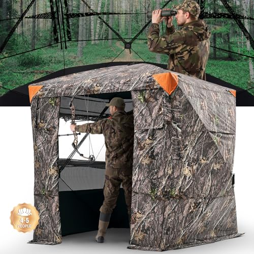 4-5 Person Hunting Blind with 270° View, Camouflage Concealed Shelter, Portable Ground Tent