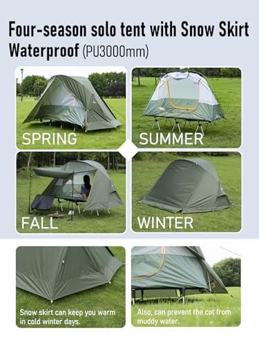 iClimb Ultralight 4-Season Solo Tent Waterproof with Snow Skirt - Green