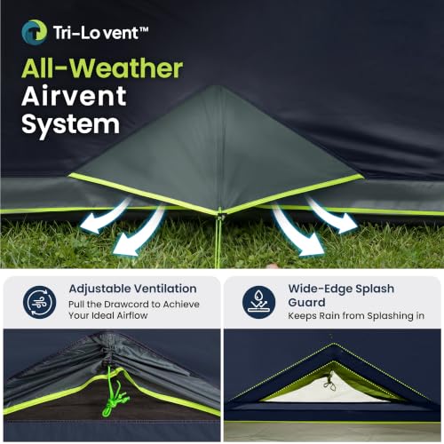 Alpha Camp 10 Person Family Camping Tent Navy Blue Weather-Resistant with Rainfly & Mesh Windows