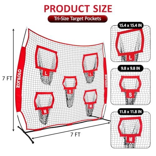 Zonlolo 7x7ft Football Throwing Net with Targets - Red/Black, Practice & Training Equipment