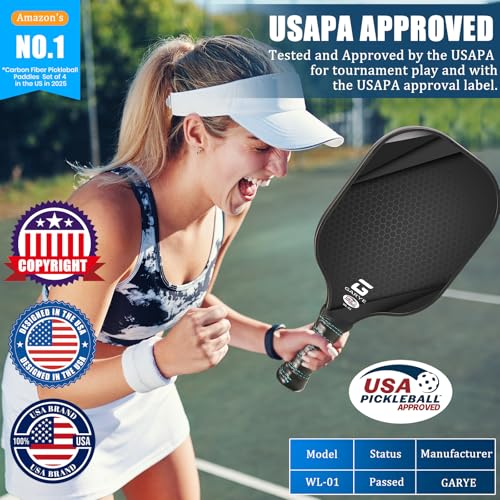 Pro Honeycomb Pickleball Paddle Set of 4 - USAPA Approved Carbon Fiber Rackets with Balls & Bag - Lightweight