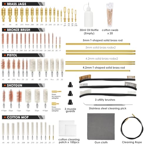 Universal Gun Cleaning Kit with Brass Brushes, Rods, Jags & Carry Case