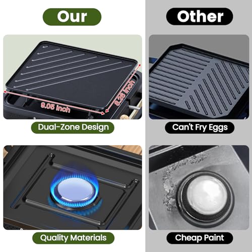 2-Burner Portable Camping Stove with Foldable Griddle & Carrying Bag