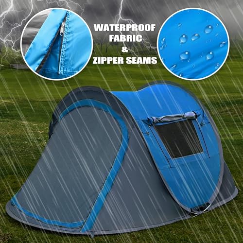 4 Person Pop Up Camping Tent - Instant Waterproof Setup, Lightweight & Durable