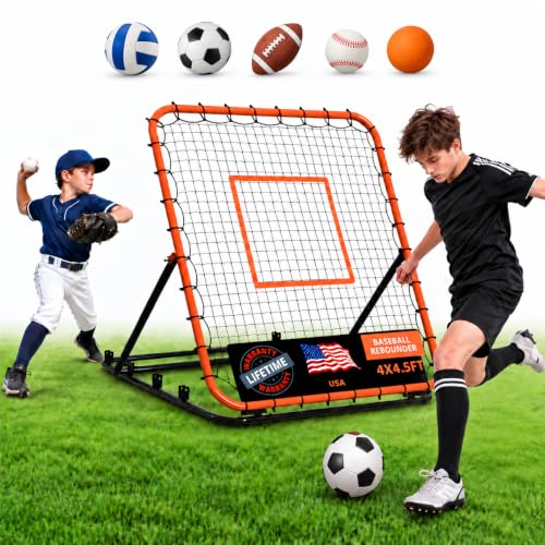 Portable Baseball & Softball Rebounder Net 4x4.5 ft with 4 Adjustable Angles - Orange