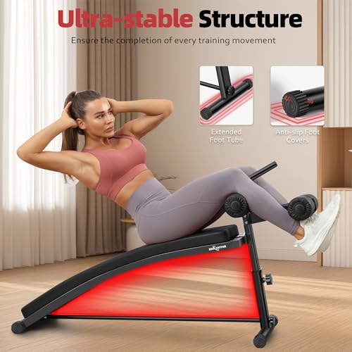 BODY RHYTHM Black Adjustable Sit Up Bench with Reverse Crunch Handle for Home Gym, Curved Ab Workout Equipment
