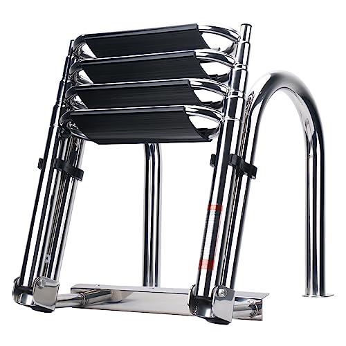Heavy Duty Folding Boat Ladder Stainless Steel 4 Steps for Pontoon & Marine Use