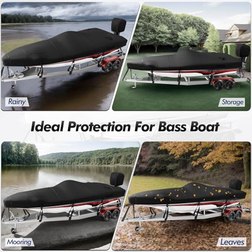 Fuprosico Custom 14-15ft Bass Boat Cover Waterproof Trailerable Black with 1200D Motor Cover
