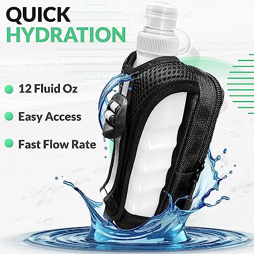 HydroBlast Handheld Water Bottle 12oz for Running with Phone Storage