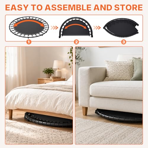Foldable Mini Trampoline for Adults Kids - 40 Inch Rebounder with Adjustable Handle