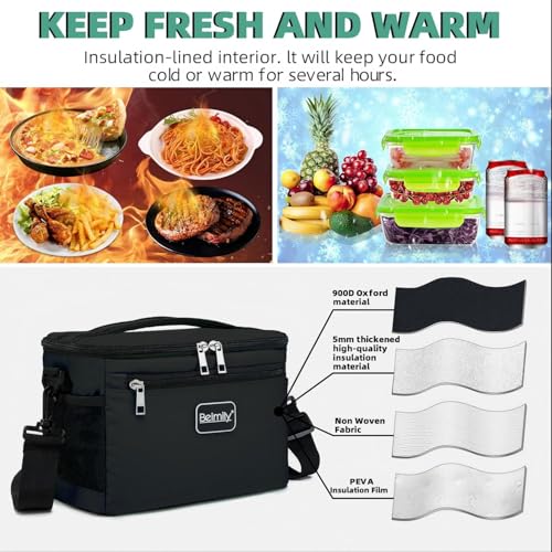 Insulated Lunch Bag for Men and Women - Black, Leak-Proof Soft Cooler Tote