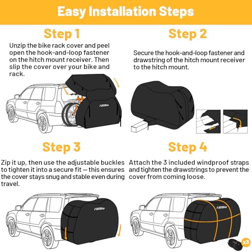 Favoto Heavy Duty Bike Cover for 1-2 Bikes on Rack - Waterproof 600D Oxford, Black