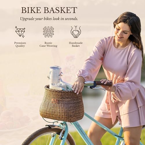 Warner's Wheels Handmade Bike Basket with Coffee Cup Holder - Stained, Front Mount for Cruiser Bikes