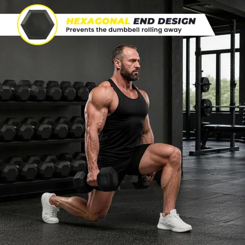 HulkFit 50 lb Rubber Coated Hex Dumbbells Set of 2 – Non-Slip Hand Weights for Home Gym