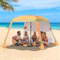 CAtArt Yellow Beach Cabana 7.2x7.2FT with Privacy Curtains for Family & Sun Protection