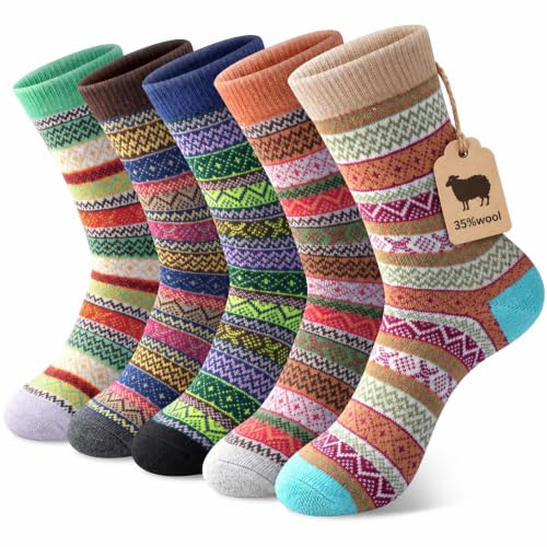 Justay Wool Socks for Women - Soft Warm Winter Gift Pack, One Size Beige Blue Orange Brown Green