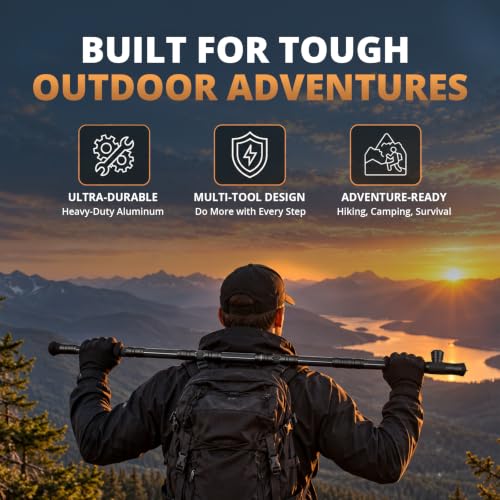 Black 40.5-Inch Tactical Walking Stick with Survival Tools & Versatile Handle - 5 Tubes