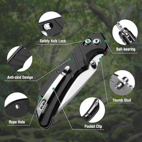 Mossy Oak Folding Pocket Knife Black 4-inch Stainless Steel Blade, EDC Outdoor