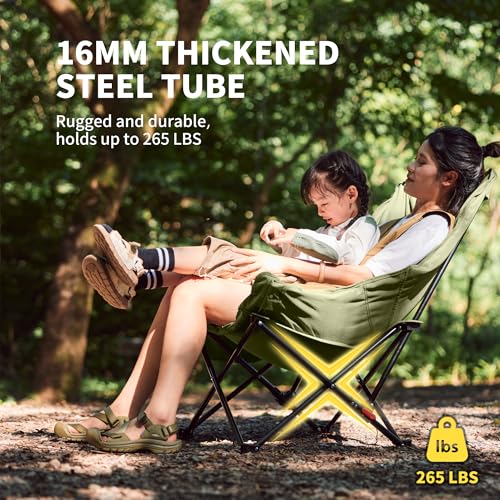Naturehike Seastar Green Oversized Padded Camping Chair with Adjustable Backrest & Side Pocket