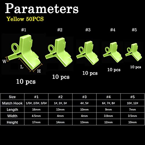 Yellow 50PCS Fishing Treble Hook Covers Protector Bonnets for Hooks - 5 Sizes