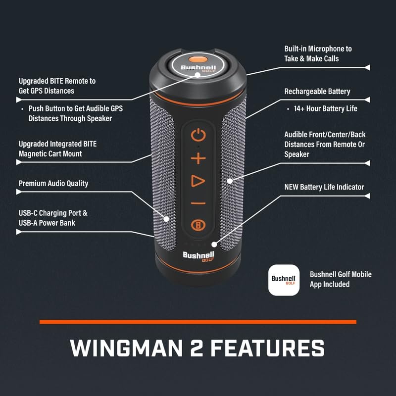 Bushnell Wingman 2 GPS Bluetooth Golf Speaker with Accurate Yardages