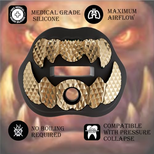 LeCool Football Mouth Guard Black Gold Rhombic Chrome Design with Strap