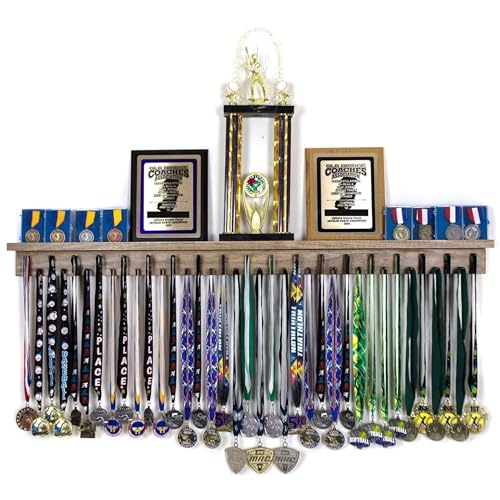 MedalAwardsRack 4ft Stained Walnut Medal & Trophy Display Rack for Sports & Achievements