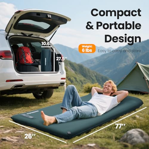 INNERWILD Green Single 3.15-Inch Thick Memory Foam Camping Sleeping Pad with Pillow & Electric Pump