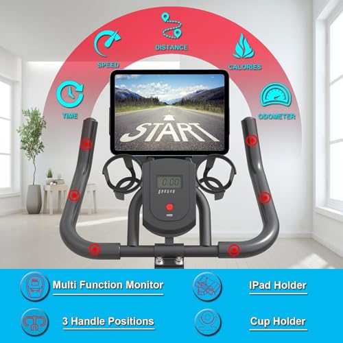 GOFLYSHINE Black Stationary Exercise Bike with LCD Monitor & Adjustable Seat