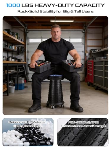 Spisces 24" Height 3XL Collapsible Rolling Stool with Cushion - Heavy Duty 1000lbs