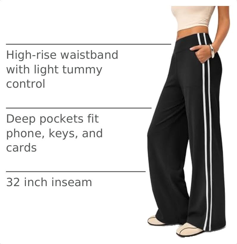 High Rise Stretch Wide Leg Track Pants Women Casual Sweatpants - 32'' Inseam XL Black