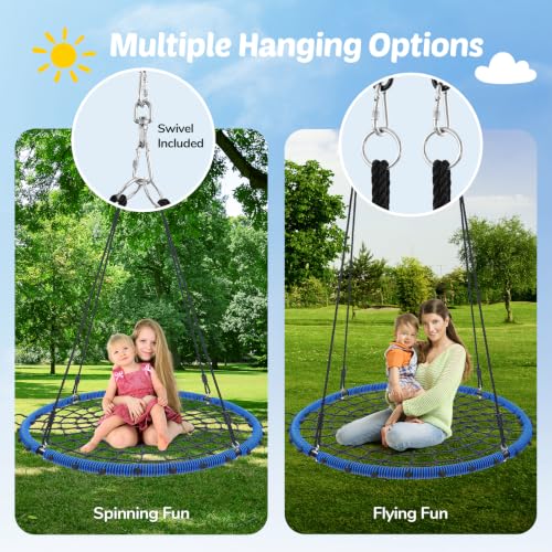 Blue 45-Inch Spider Web Saucer Tree Swing with Swivel for Kids & Adults