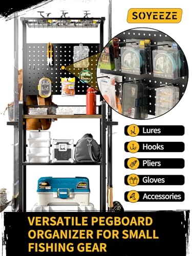 Black SOYEEZE Garage Fishing Rod Holder Cart - Holds 12 Rods & Reel Storage