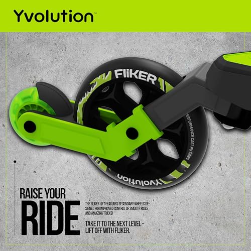 Yvolution Y Fliker Lift Drift Scooter Green - 3-Wheel Self-Propelling Kids & Teens Ride, 360° Spinning Handles, Foldable, Ages 7+