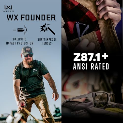 Safety Sunglasses for Men - Wiley X WX Founder Matte Black & Tan with Captivate Tungsten Mirror Lenses