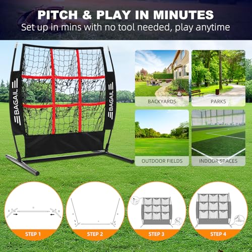 Baseball & Softball Pitching Net with 9 Pockets - Black+Red Training Target