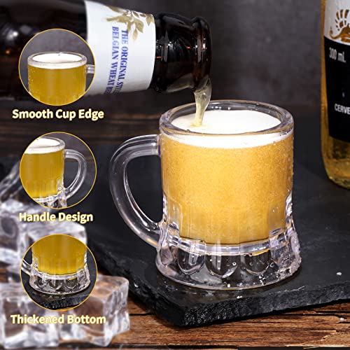 Clear Mini Plastic Beer Mugs - 2 Oz Shot Glasses with Handle, Set of 12