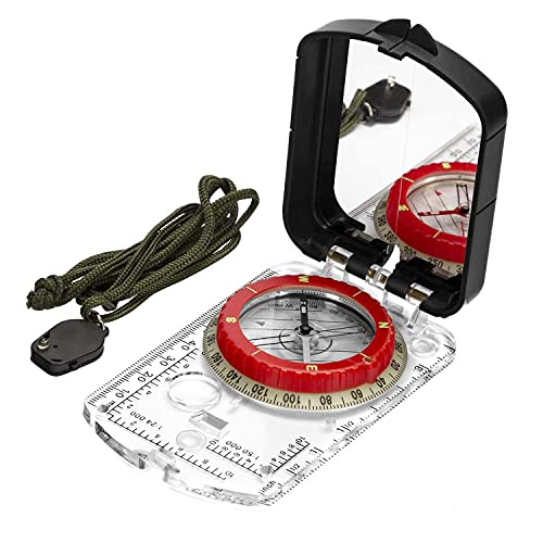 Orienteering Map Compass with Sighting Mirror, LED Light & Declination Adjustment