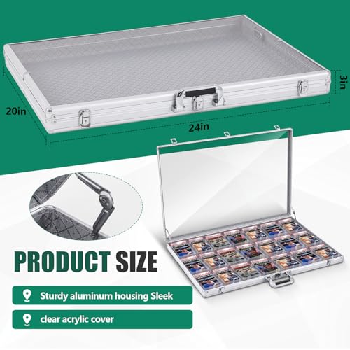 Silver 24x20 Inch Portable Aluminum Sports Card Display Case with Locks