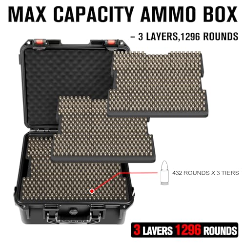 HOSOCASE 3-Layer Waterproof Ammo Storage Box 1296 Rounds for 9mm, .380, .45 ACP