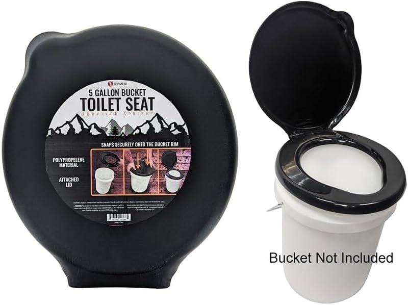 Portable Toilet Seat Lid for 5-Gallon Bucket - Black, Medium