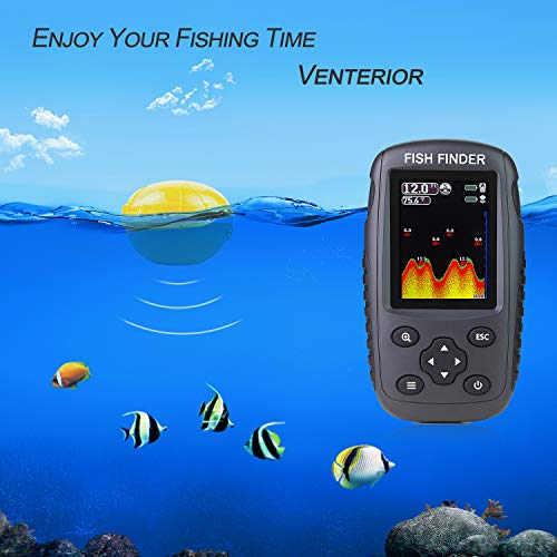 Wireless Fish Finder with LCD Display - Portable Depth Locator, Fish Size & Bottom Contour - Black