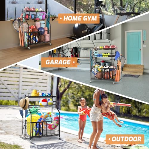 PLKOW Garage Sports Equipment Storage Organizer - Black, 36.2 x 16.5 x 44.3 Inches
